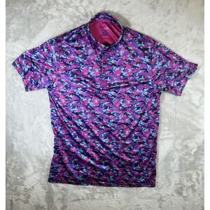 Pins & Aces Polo Shirt Mens Large Purple Digital Camo Golf Performance Athletic